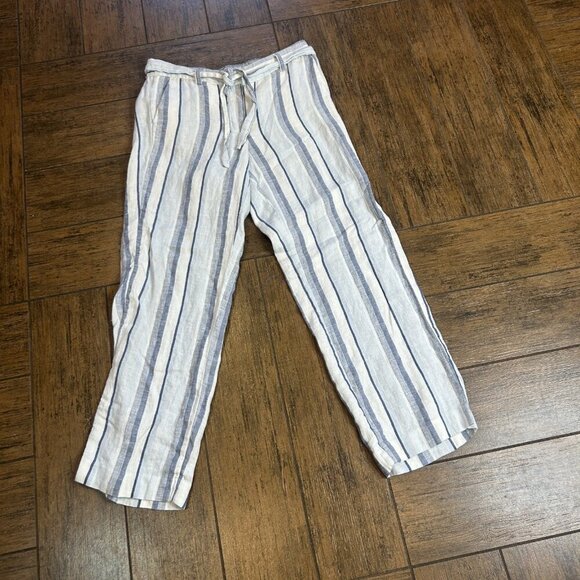 Talbots Coastal Blue White Stripe Linen Wide Leg Pants Size 6 Petite - Picture 10 of 10